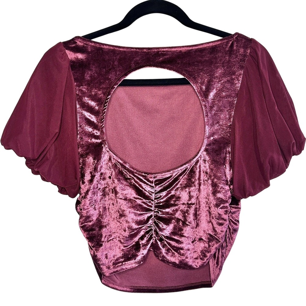 Free People Intimately Velvet Blouse Puff Sleeve Size M Romantic Coquette Whimsy - Picture 3 of 10